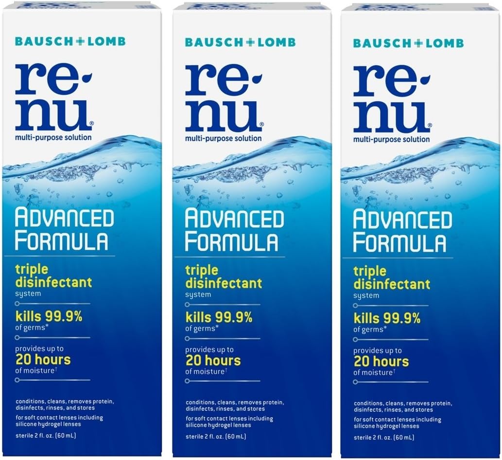 Renu Multi-Purpose Contact Lens Solution Travel Size,2 Fl Oz (Pack of 3) : Health & Household