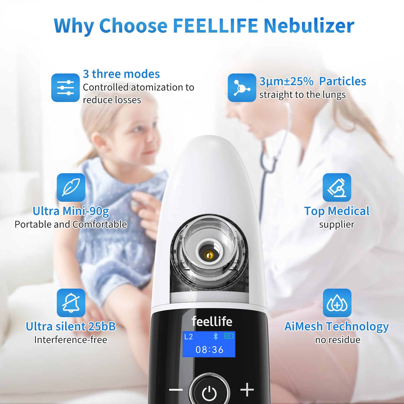 FEELLIFE Air Q+ Inhalationsgerät für Kinder & Erwachsene – Leiser Inhalator für Babys