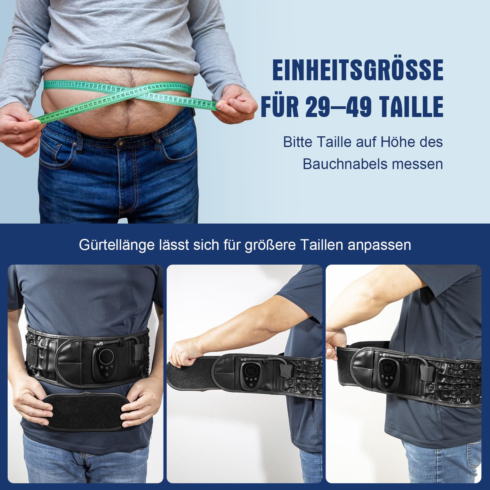 HONGJING Dekompressions-Rückengurt mit Rotlicht gegen Schmerzen im unteren Rückenbereich, kabellose beheizbare Rückenstütze, aufblasbare Lendenwirbelstütze mit elektrischer Pumpe, Taillenumfang 29–49
