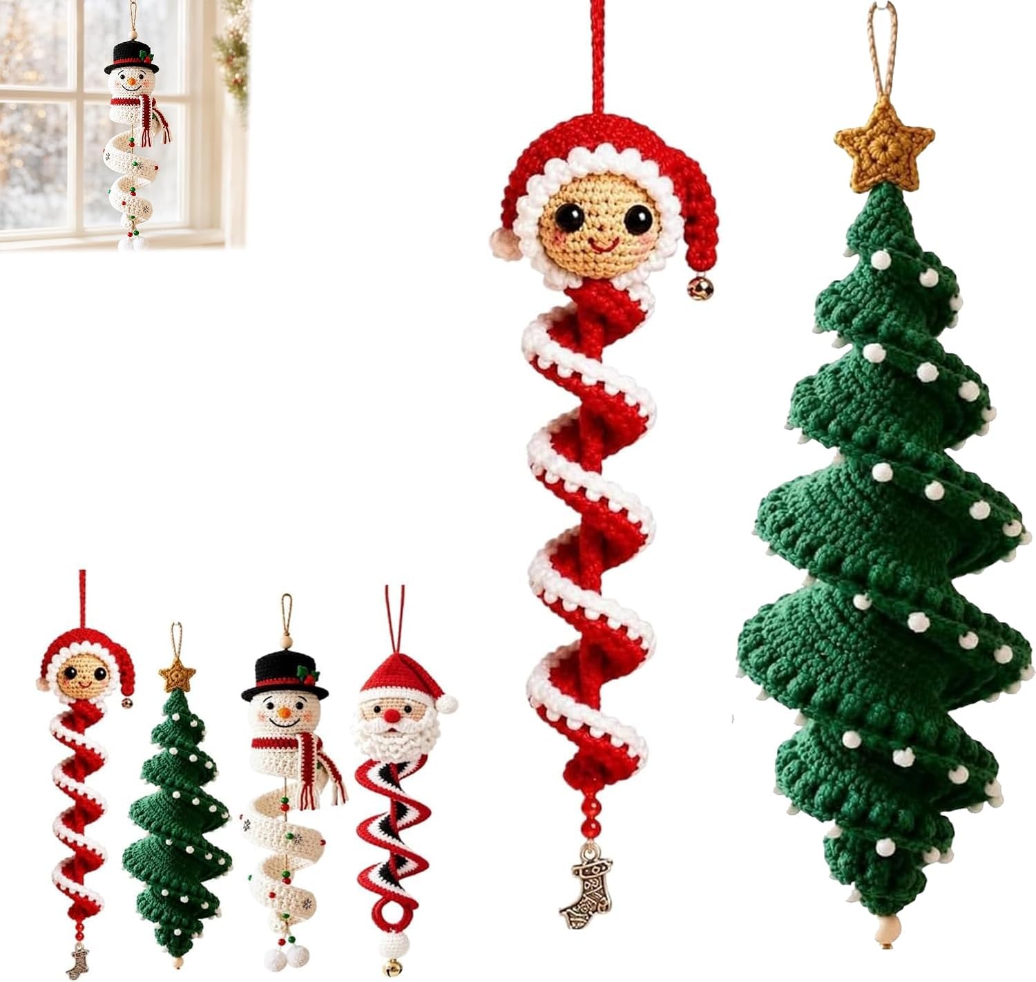 Crochet Snowman Spiral Ornament DIY Kit with Soft Yarn (C+D)