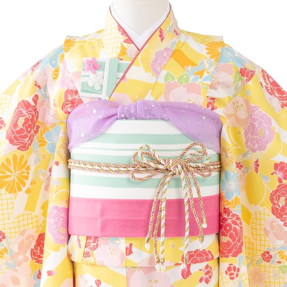 お買い得品♡七五三　7歳　女の子　セット　一式　黄色 SOUBIEN 七五三 レンタル 7歳 着物 女の子 フルセット 黄色系
