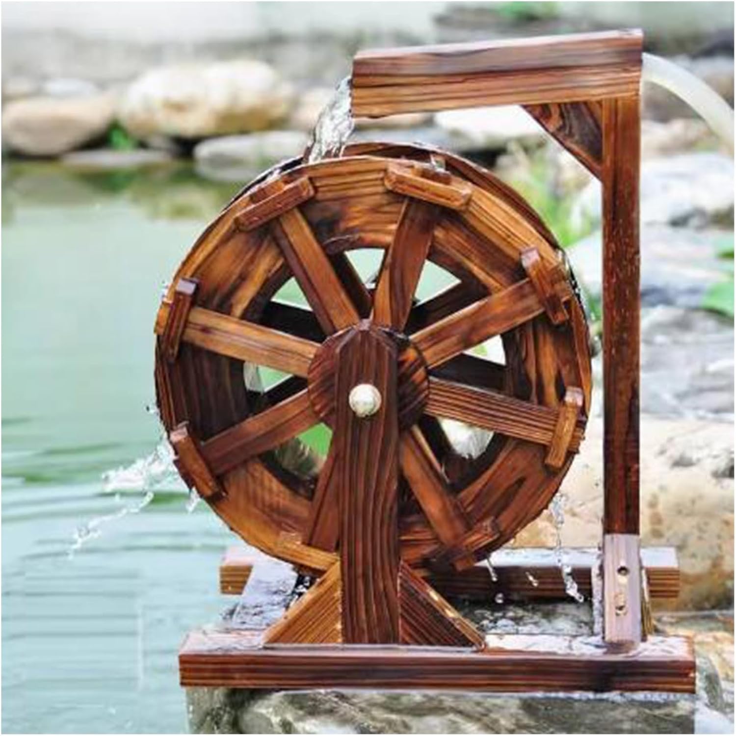 Wood Waterwheel Fountain,Waterwheel Miniature Garden Accessories,Garden Decoration Water Feature,Micro Landscape Ornaments,for Garden Backyard Pond Yard(80cm/31.5inch)