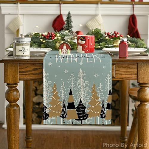 Miniatura 7 de Artoid Mode Camino de mesa de invierno con copos de nieve, diseño de piños bohemios de Navidad de temporada, decoración de mesa de comedor para