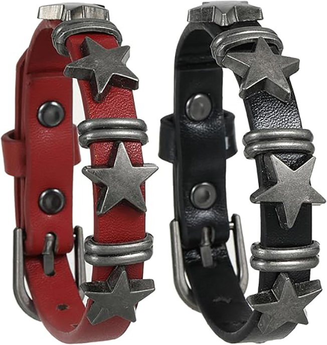 Pulsera de cuero punk con hebilla de estrella para hombre y mujer miniatura 7