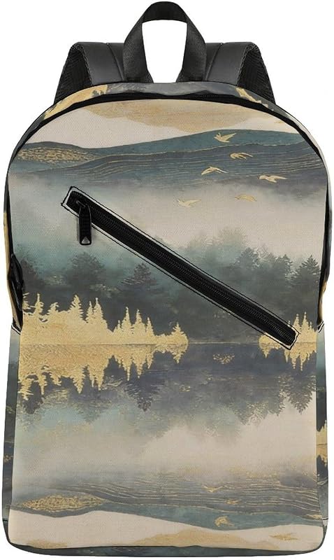 Pine Reflections & Distant Peaks​ Travel Backpack Laptop Backpack Daypack | 300D PU Carry On Backpack Zipper Outdoor Backpack with Adjustable Strap Breathable Casual Daypack for Commuting Hiking Sports