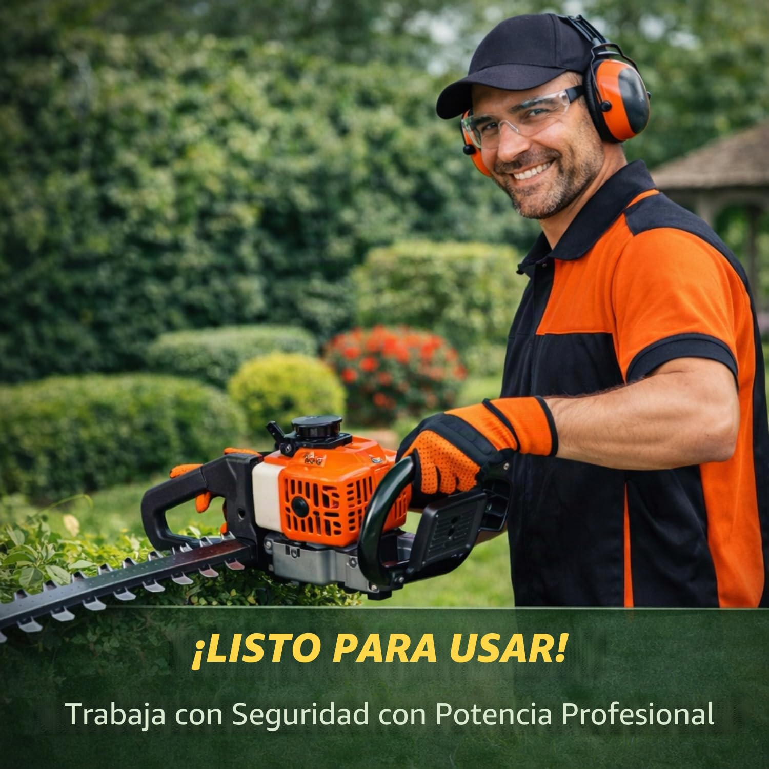 Cortasetos de gasolina con motor de 2 tiempos de 23 cc, cuchillas de doble corte de 60 cm, mango giratorio articulado y ergonómico, espaciado de dientes de 20 mm: ligero, potente y fácil de manejar