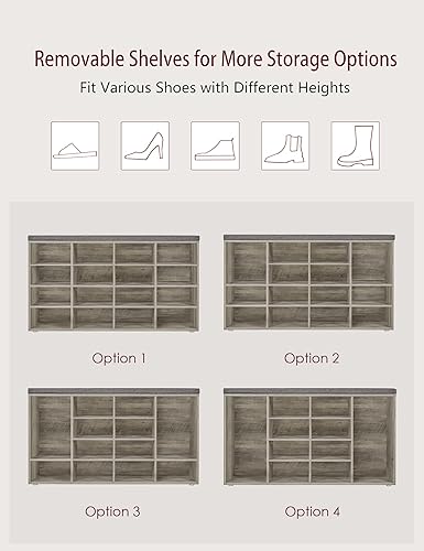 Miniatura 82 de DINZI LVJ Banco organizador de zapatos con cojín, zapatero de 9 cubos y estantes ajustables, multifuncional, para salas de estar, dormitorio, Gris