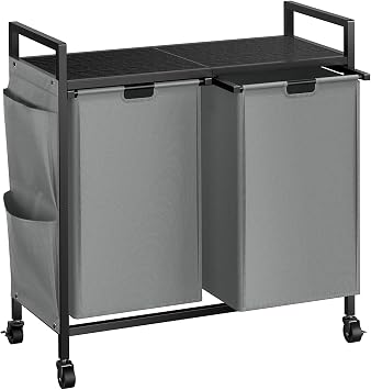 WOWLIVE Double Laundry Hamper with Wheels, Rolling Laundry Basket Organizer