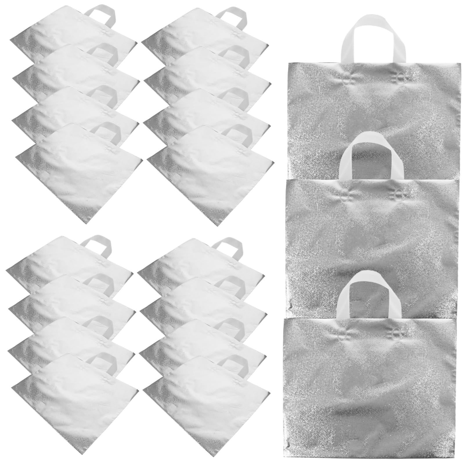MOLUCKFU Hochzeitsgeschenketüten Mattierte Pe Geschenktüten mit Silbernem Glanzeffekt 50 Stück pro Packung mit Henkel Stabile Aufbewahrungsbeutel für Partygeschenke und Neujahrsfeiern