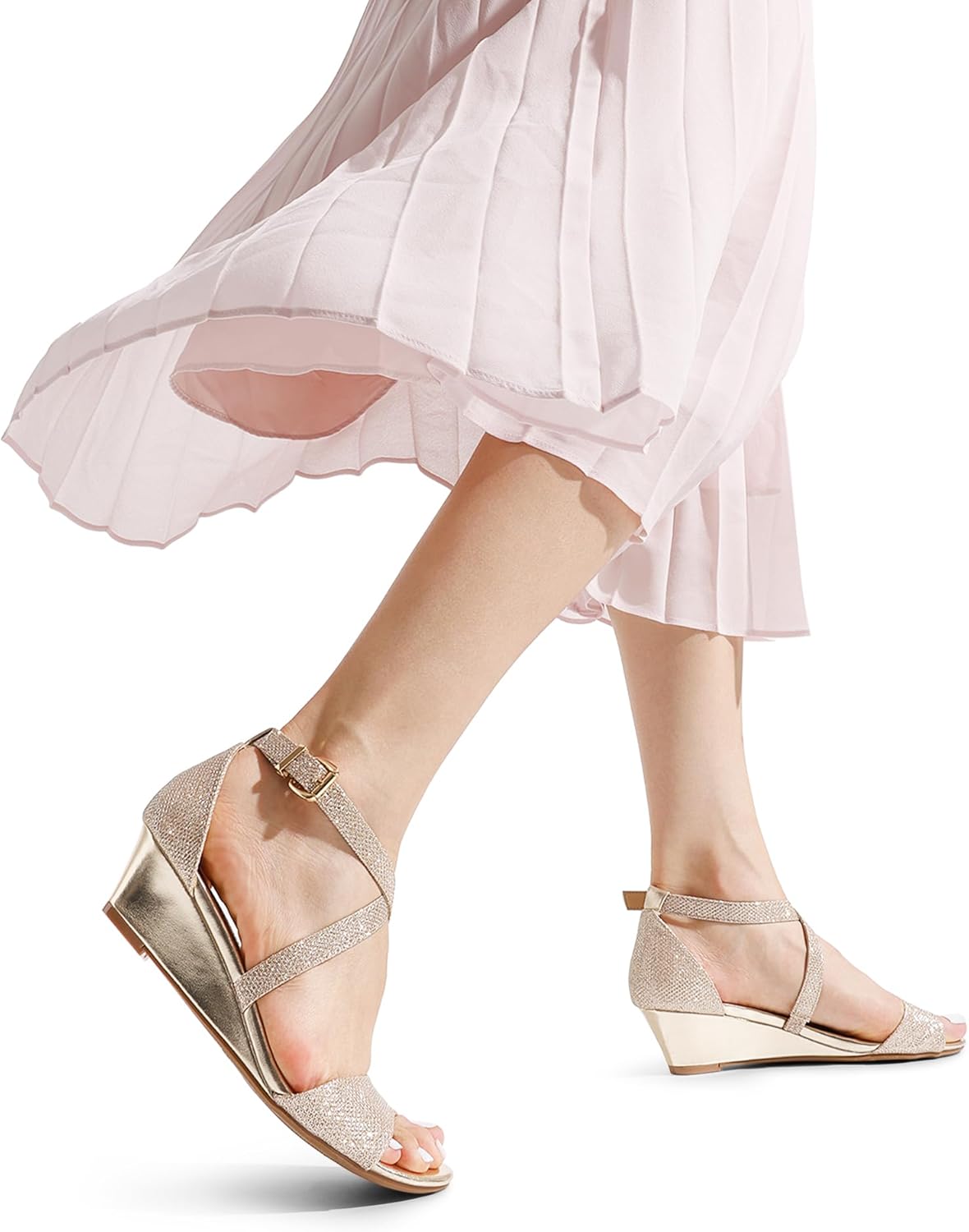 DREAM PAIRS Women's Low Wedge Sandals Ankle Strap Heel Sandal Open Toe Wide Dress Summer Shoes - Image 7