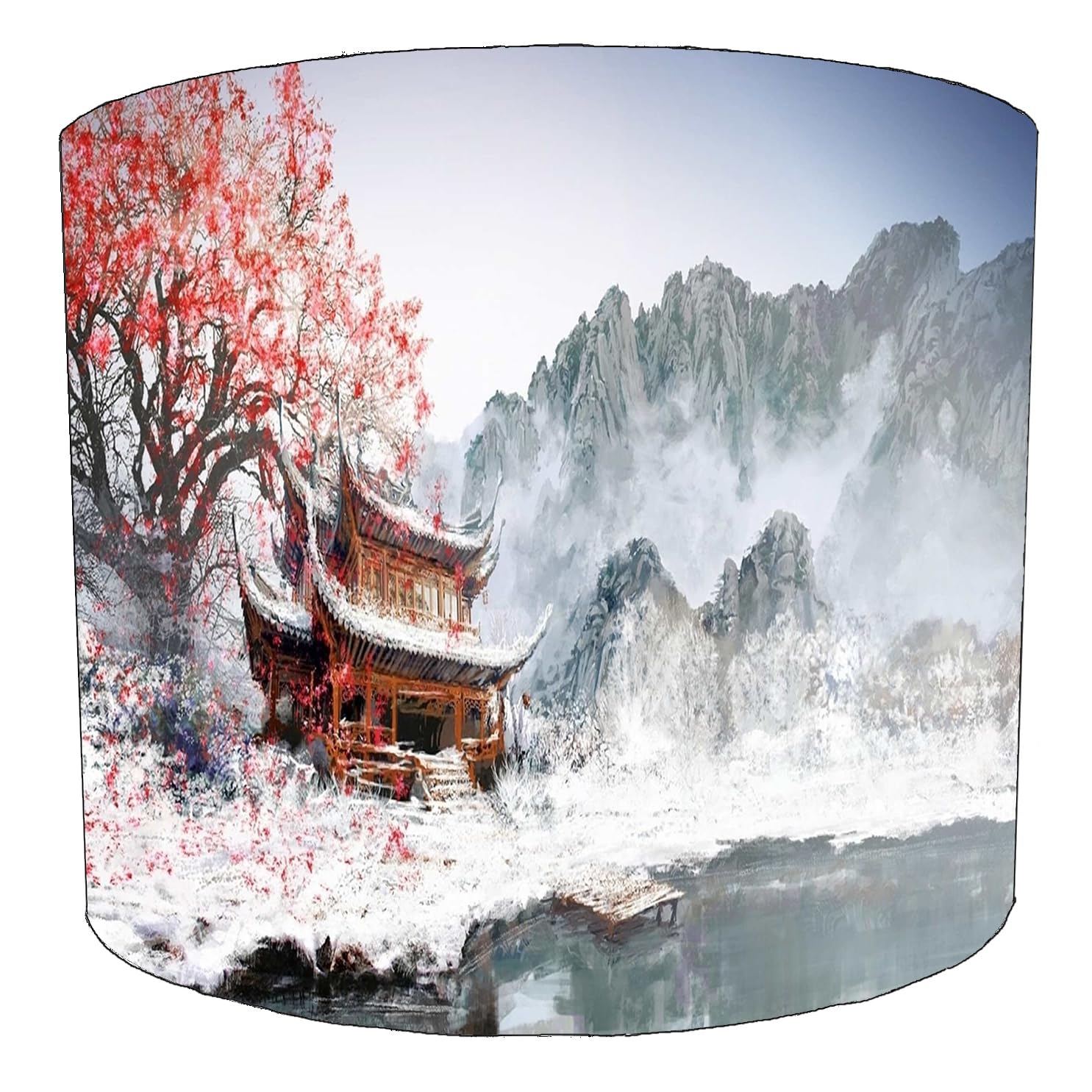 Japanese Oriental Temple Art Lampshade in 3 Sizes for Ceiling Light Shade Pendant or Table Lamp Asian Far East Painting