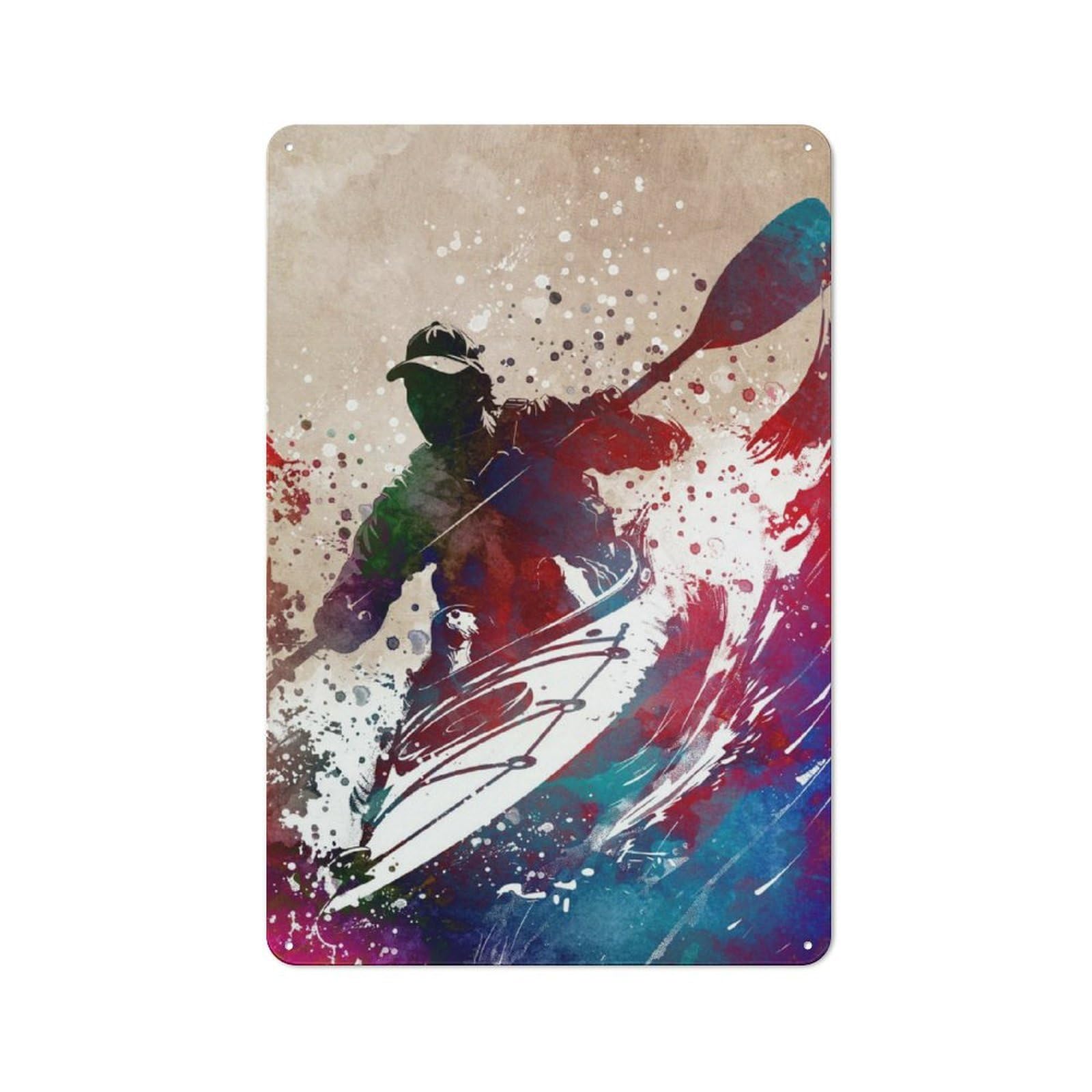 Junmoney Kayaking Watercolor Art Retro-Style Tin Sign 30X20cm For Man Cave Or Games Room, A Metal Wall Feature For Games Rooms And Man Caves