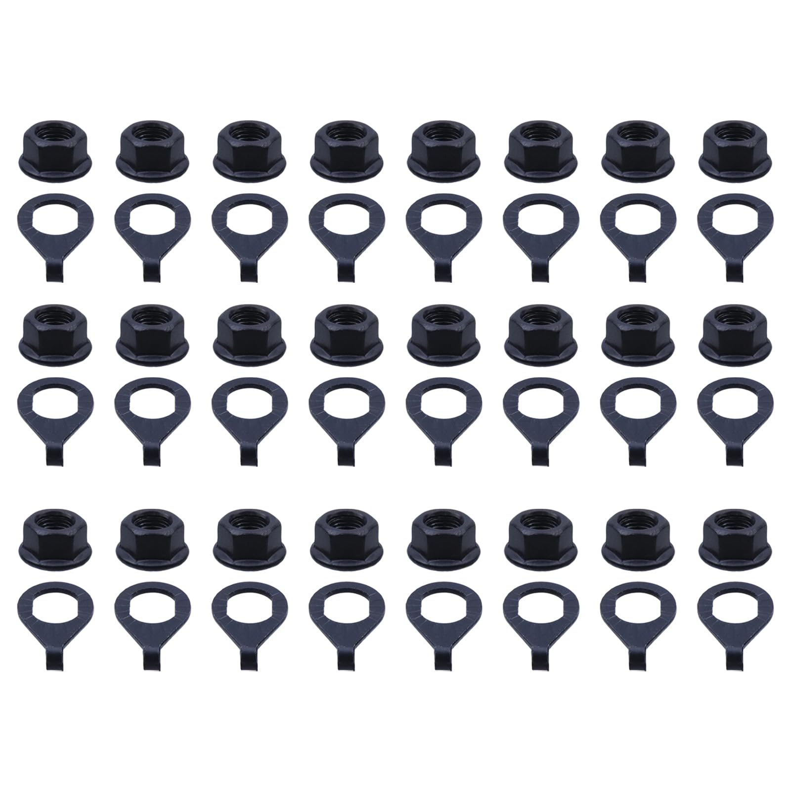 Semetall Bicycle Hub 3/8 Inch Black Flange Shaft Nut Kits with Front and Rear Bicycle Wheel Safety Washers-24PCS