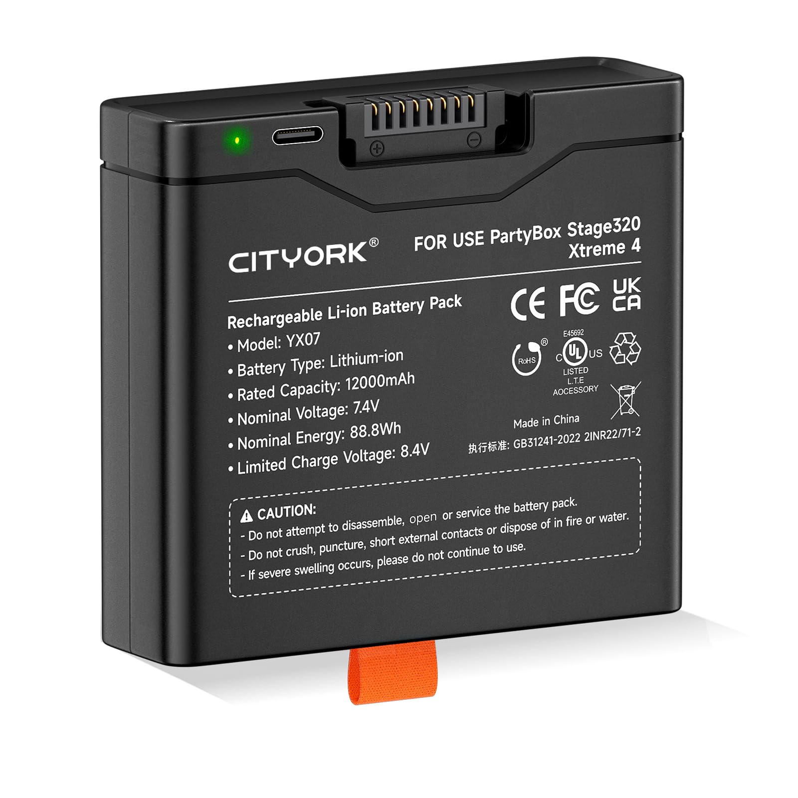 CITYORK Batteria di ricambio 400 per J BL Partybox Stage 320 /Xtreme 4 con cavo di ricarica USB-C