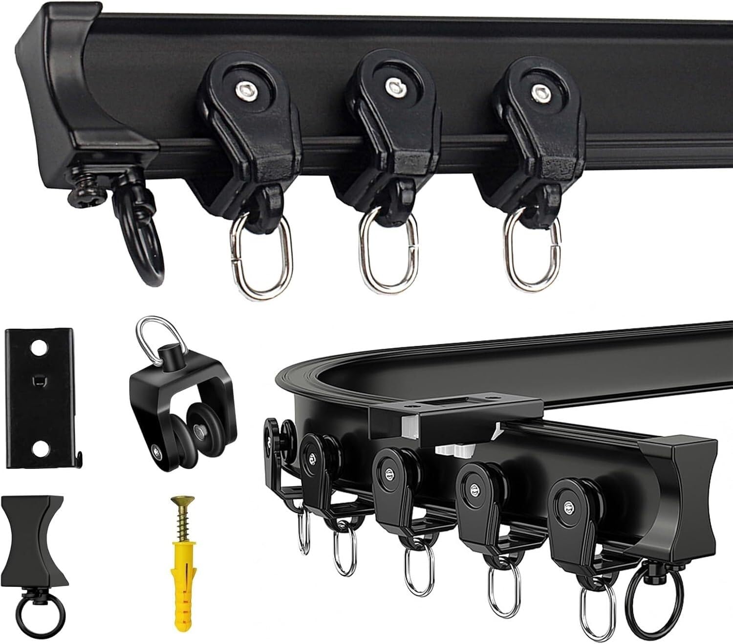Rails de plafond incurvés avec rails muraux en L et accessoires complets - Kit 4,8M