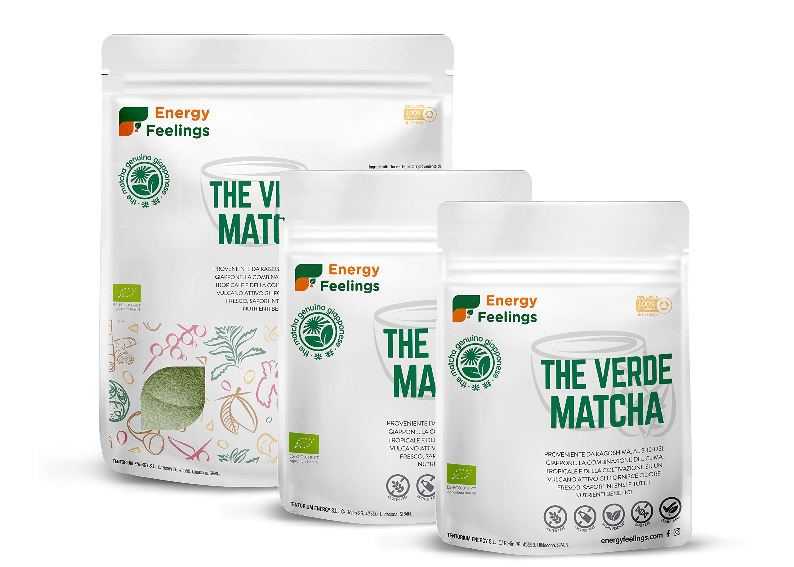 Energy Feelings Tè Verde Matcha in Polvere BIO 1 kg. Matcha Giapponese Qualità Premium. Tè Slim Proprietà Antiossidanti Senza Glutine e Vegano