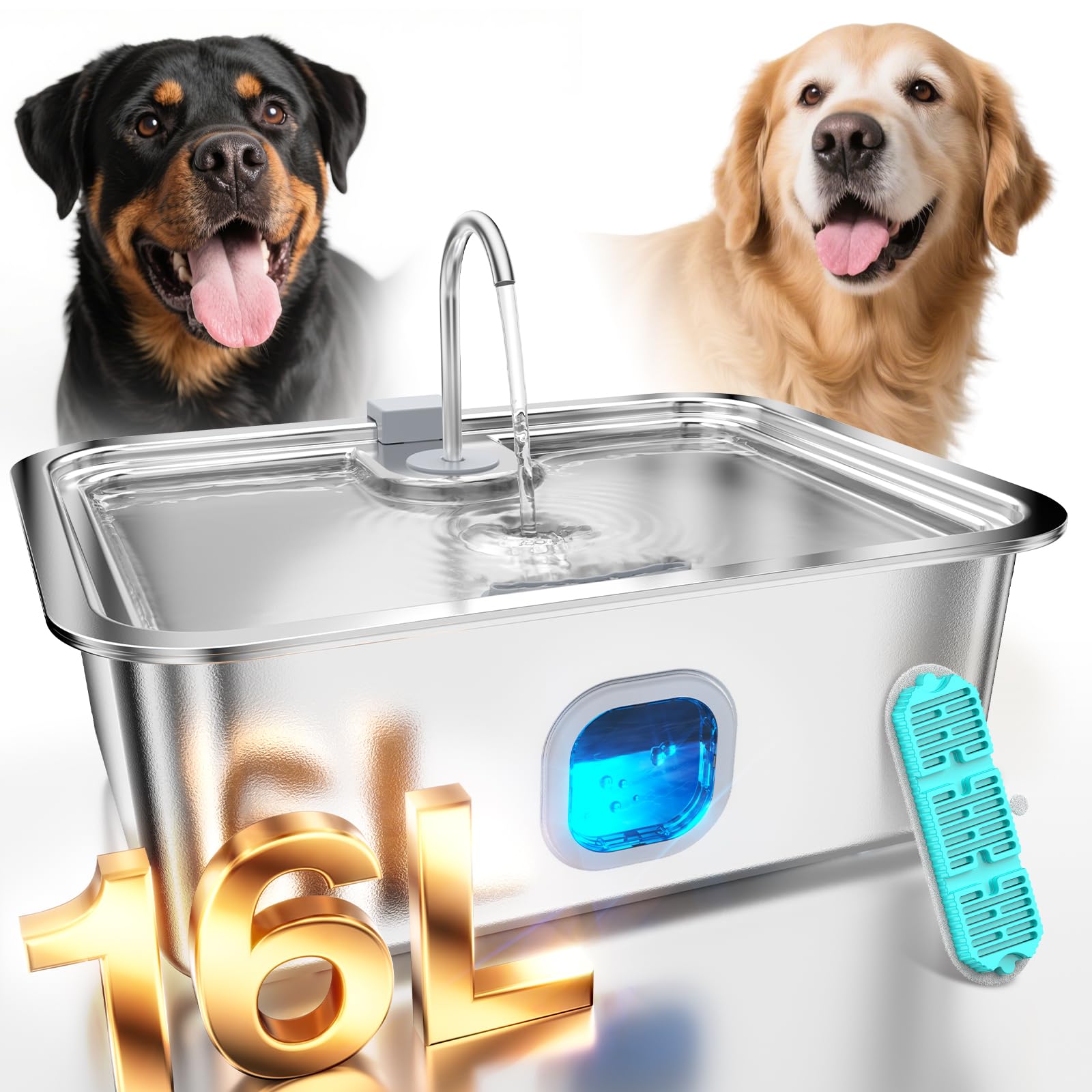 4.2Gal Dog Water Fountain for Large Dogs, 16L Dog Fountain Water Bowl