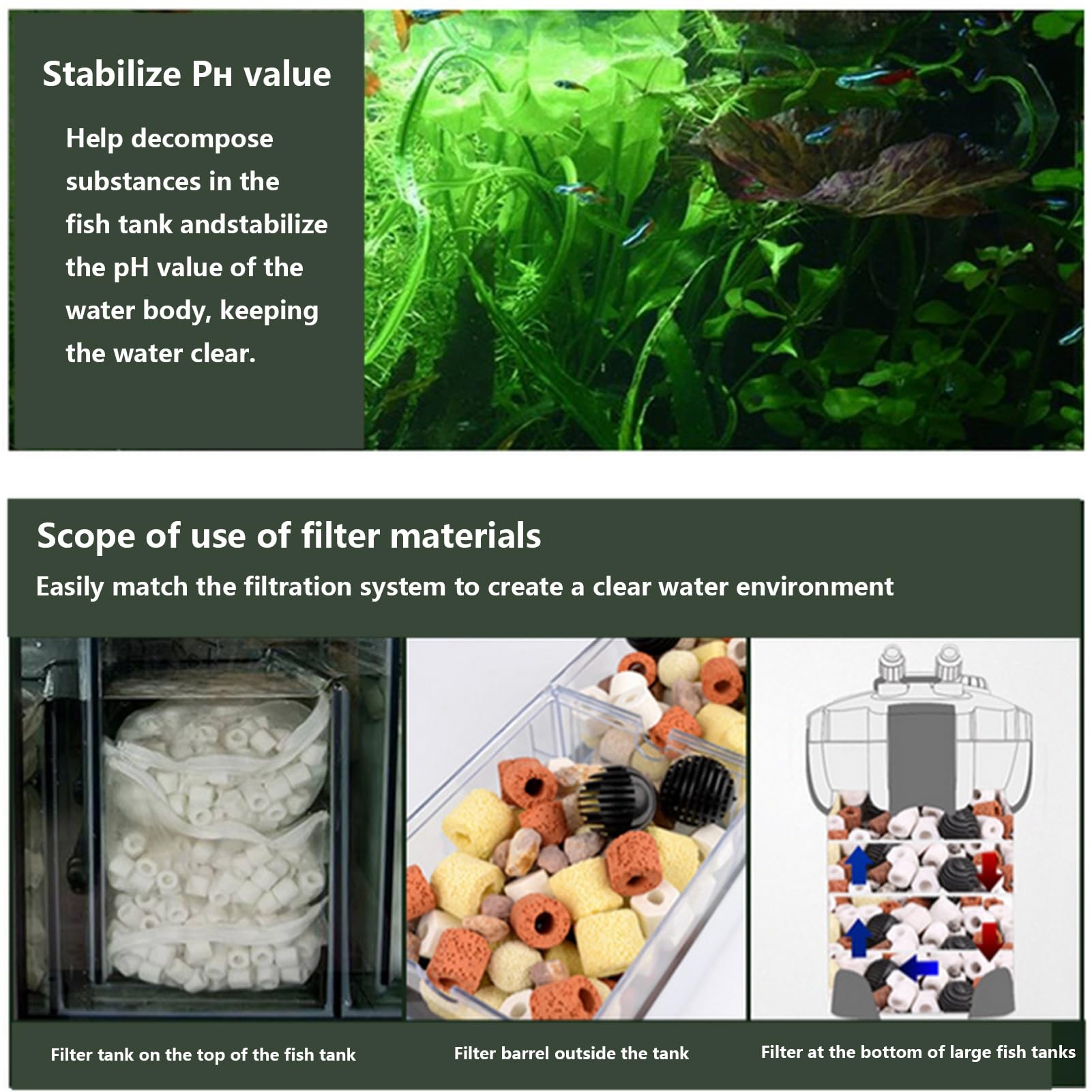 Filtre d'aquarium 12 en 1, média filtrant Bassin d'aquarium 2,8 LB, Anneau filtrant en céramique Filtre Bassin d'aquarium, Sac en Filet Inclus, 3 Paquets