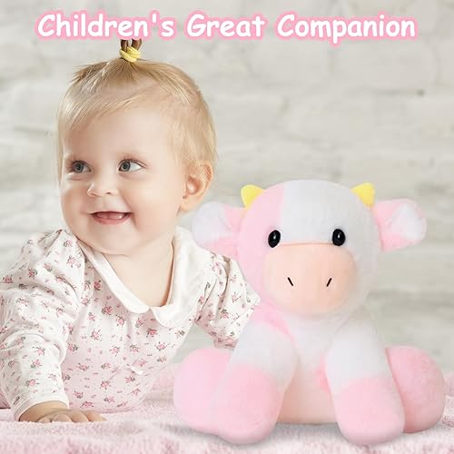 Miniatura 5 de Peluche de vaca rosa, lindo peluche de vaca abrazo, almohada suave de vaca fresa, decoración de peluche de vaca de dibujos animados, regalo para