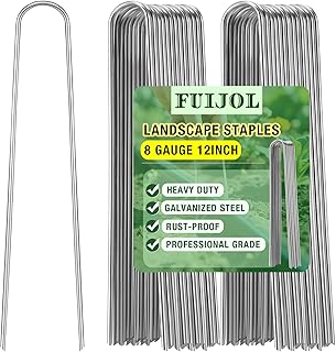 8 Gauge Landscape Staples, FUIJOL 12 Inch 15 25 50 100 Pack Heavy Duty U-Shaped Landscape Stakes,...