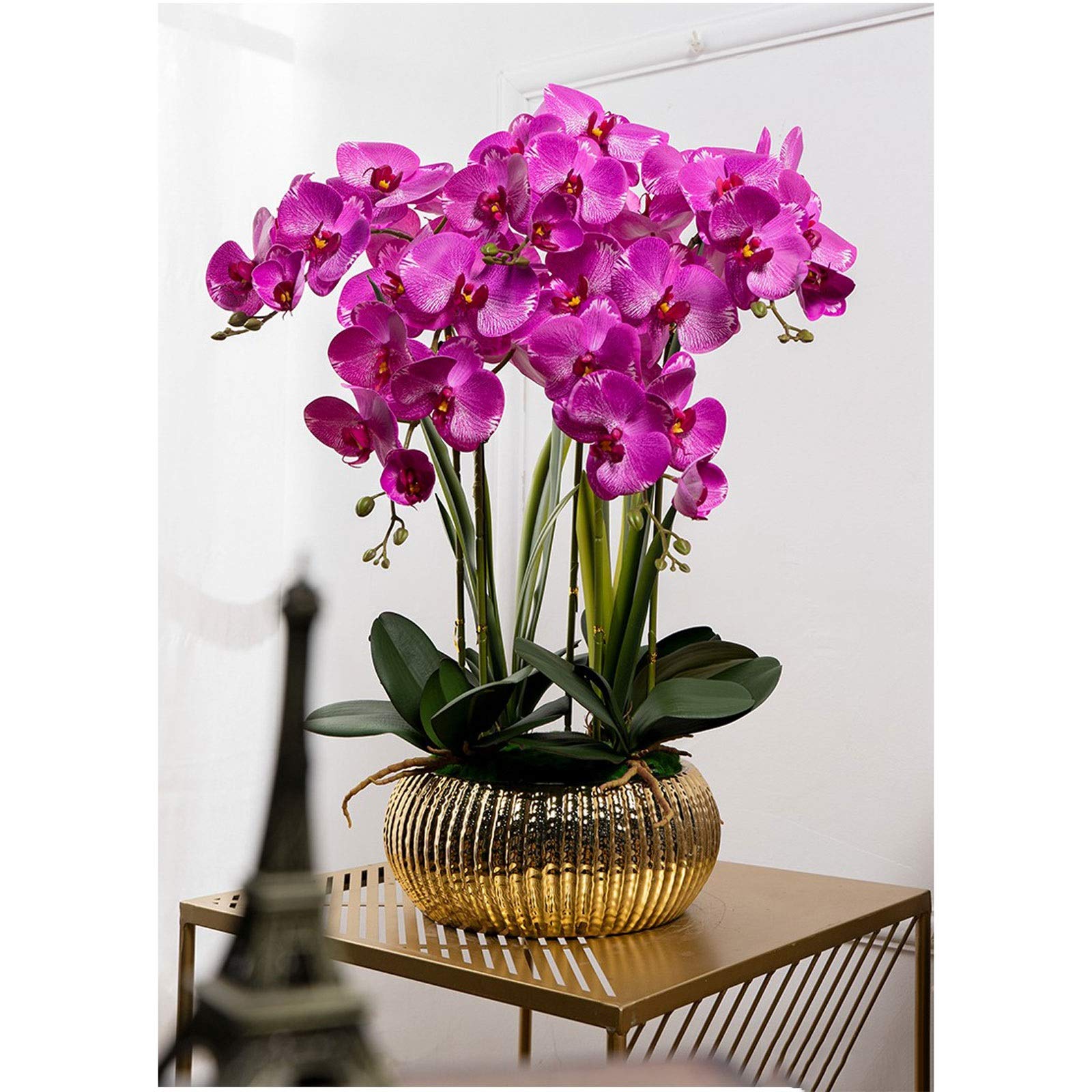 Orchidée artificielle Phalaenopsis en soie, arrangement floral, fleurs d'orchidée artificielles avec vase en céramique, décoration de table de mariage, de salle à manger, pour la maison et le bur