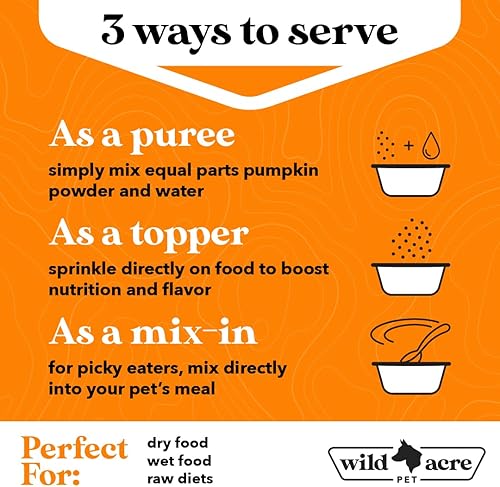 Miniatura 3 de Wild Acre Polvo de calabaza para perros, no más diarrea o scoots, golosina de puré digestivo o decoración de alimentos, suplemento de fibra para