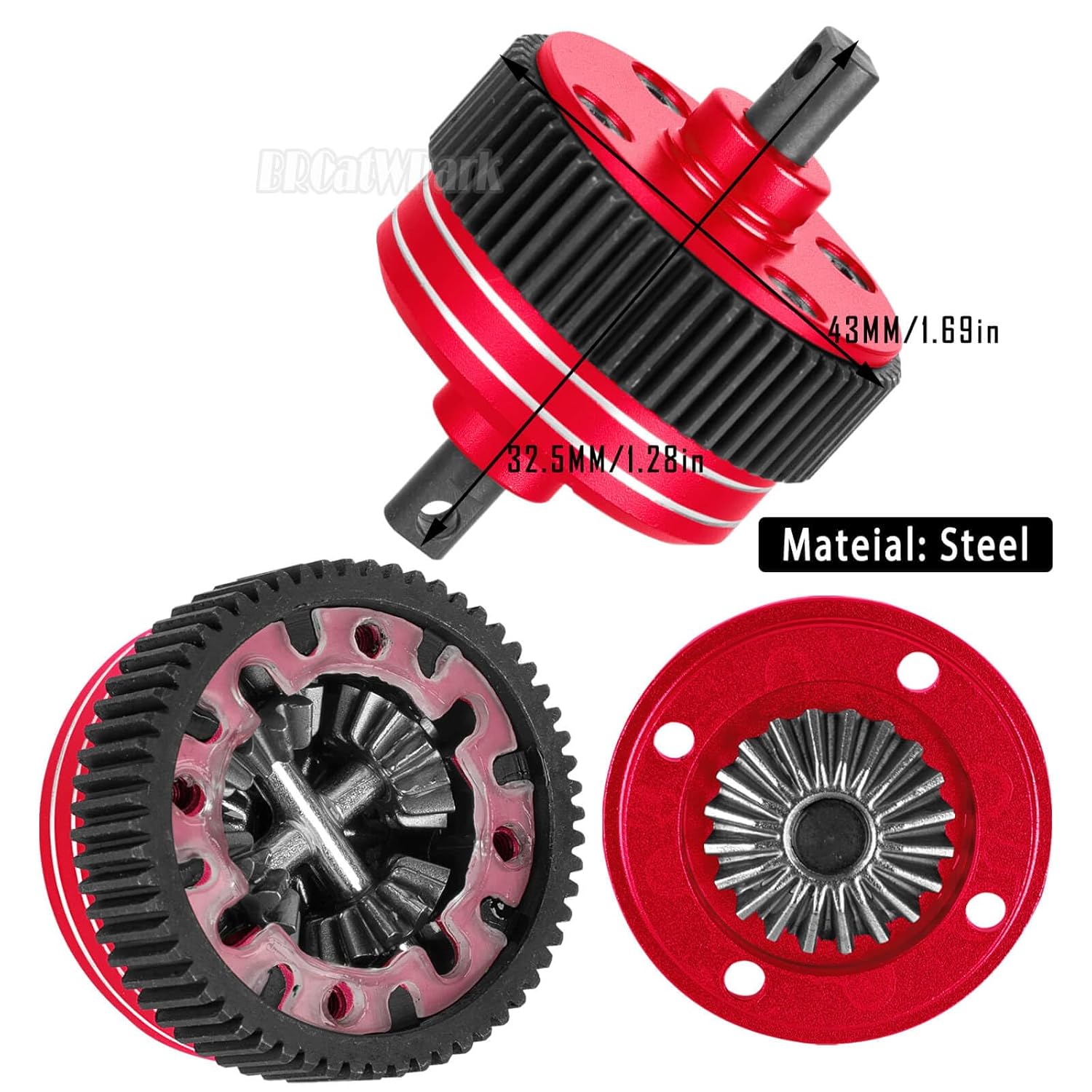 RC Upgrades Part for 1/10 Slash/Rustler/Stampede/Bandit 2WD (VXL) Drag Slash/Bigfoot,Transmission Gearbox & 48P Gear & Slipper Clutch Kit Pressure Plate & Complete Differential,Red