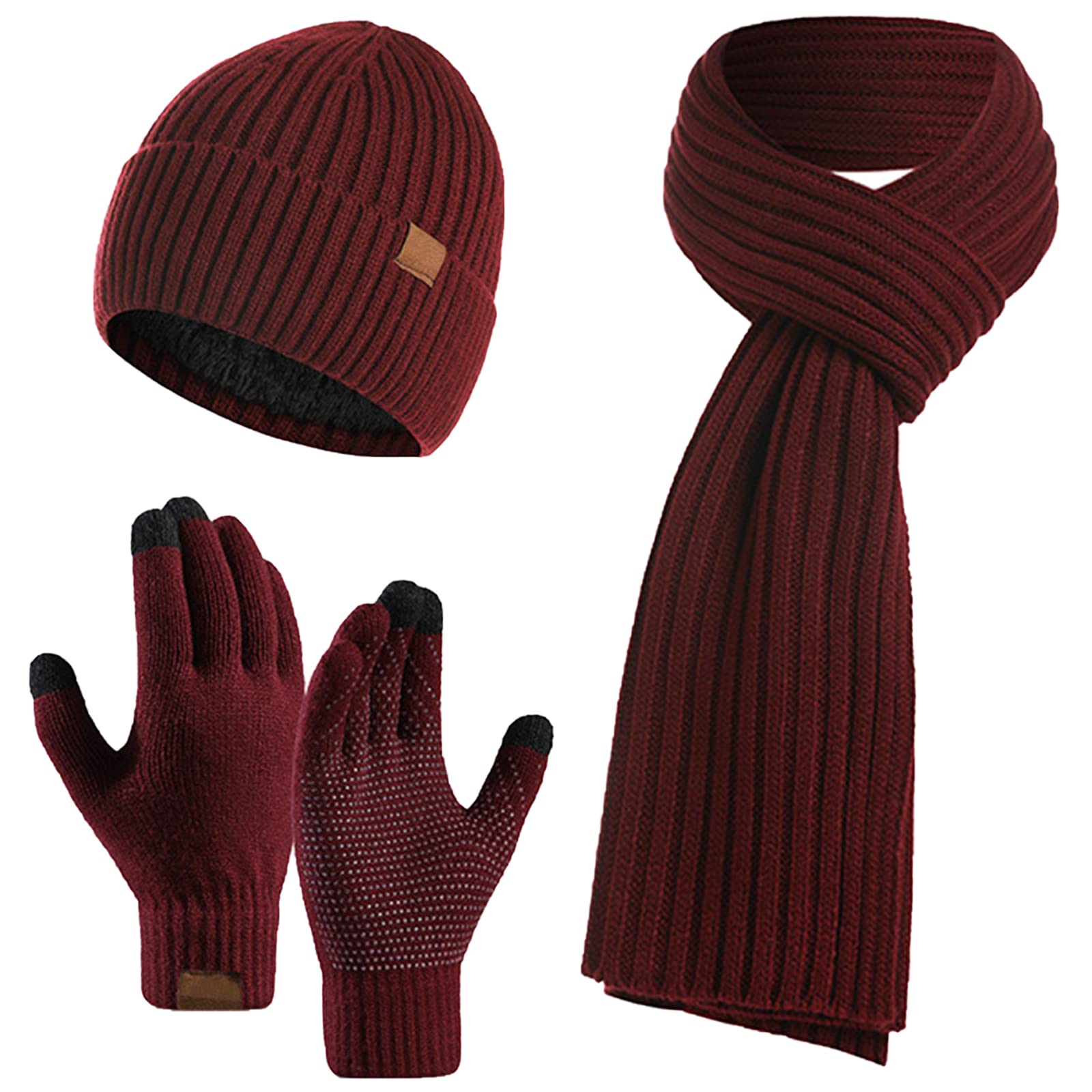 Lot De 3 : Bonnet, Écharpe Et Gants Écran Tactile - Unisexe Hiver - Doublure Polaire - Sac Cadeau
