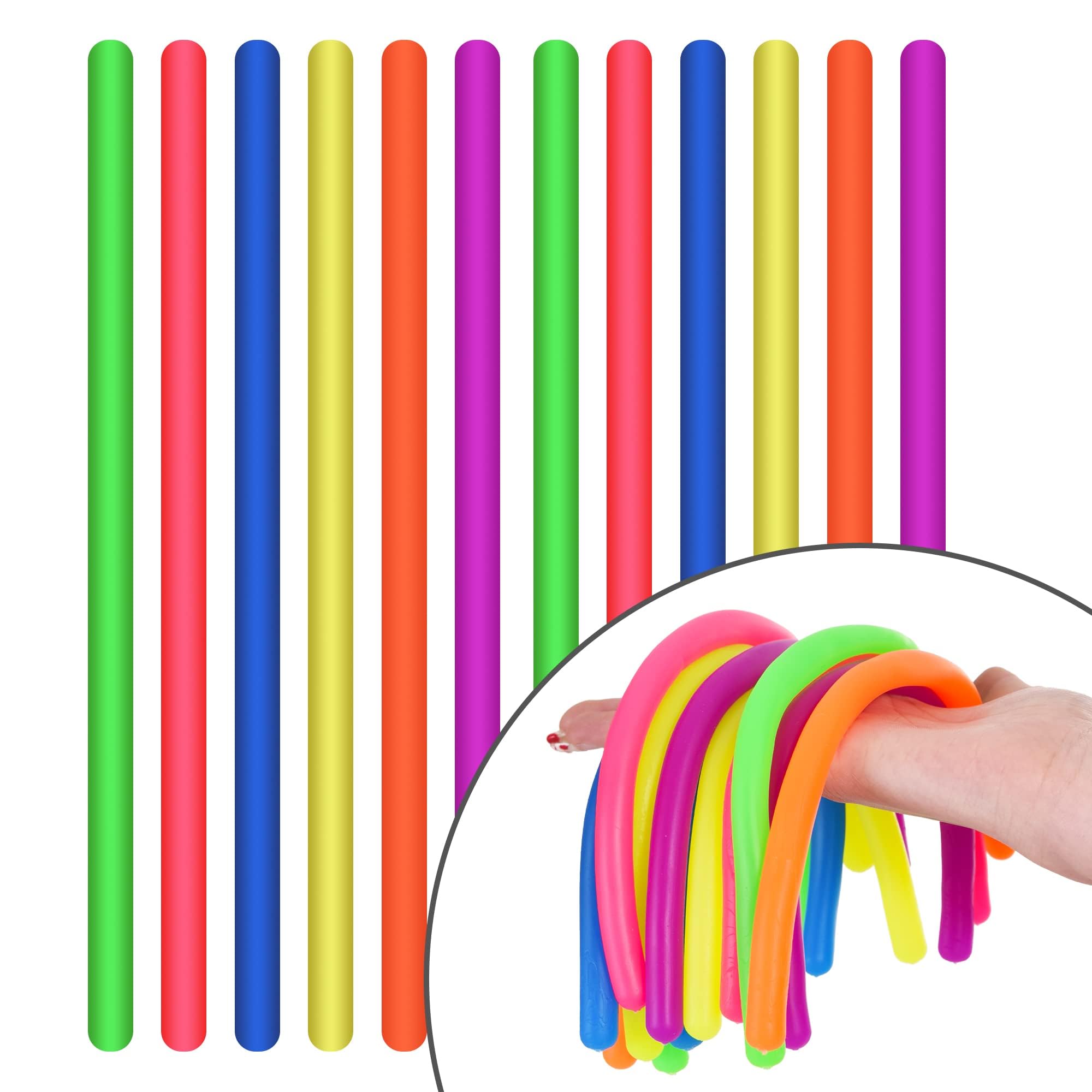 Rtinsd String Noodles Toys Large 12 pcs Stress Stretchy Strings Toys for Kids Fosters Creativity and Focus Relief for Adults Improve Concentration for School Holiday Classroom Gift