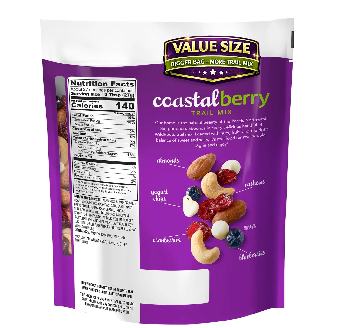 WildRoots Coastal Berry Trail Mix, 26 oz, Almonds, Cashews, Cranberries, Yogurt Chips and Blueberries