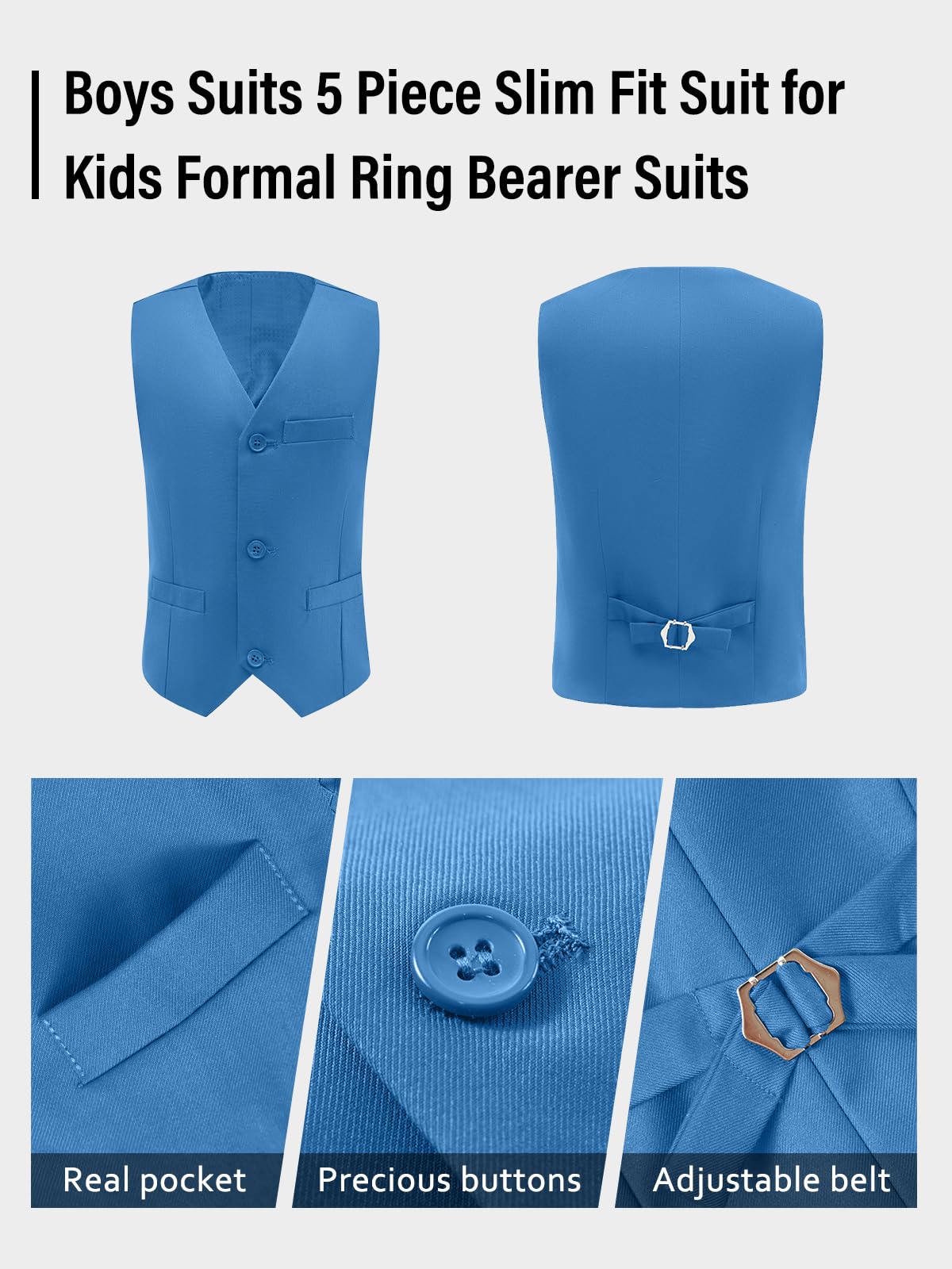Boys Suits 5 Piece Slim Fit Suit for Kids Formal Ring Bearer Suits | Verstellbare Taille, elastischer Rücken, atmungsaktives Gewebe, knitterfrei, pflegeleicht, nicht juckend, weiches Futter