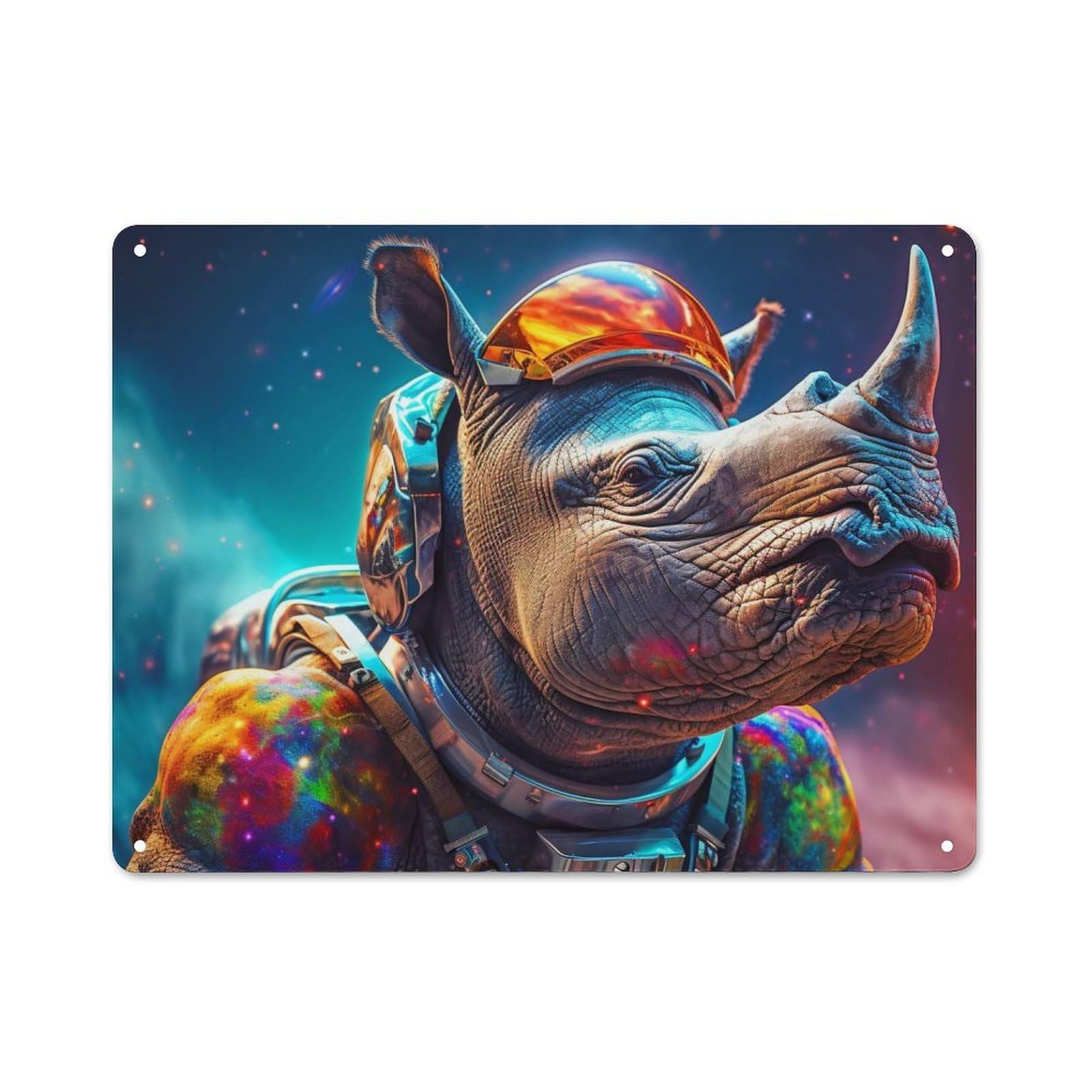 Nostalgic Astronaut Rhino in Space Metal Wall Sign 30x40cm, Classic Pub Decor for Bar, Kitchen, Garage Or Games Room