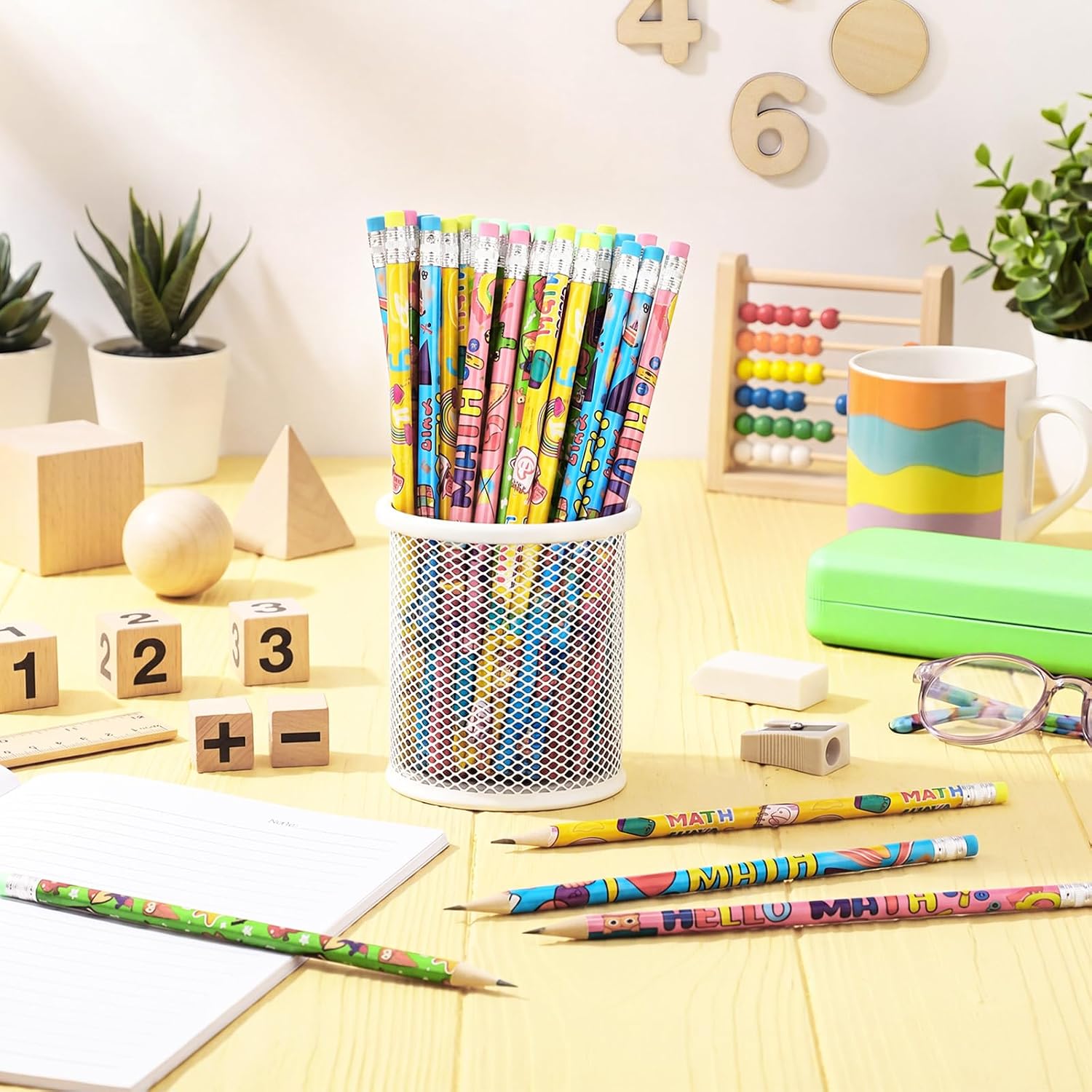 Sabary 48 Pcs Wooden Math Pencil with Eraser for Kid Back to School Party image 5