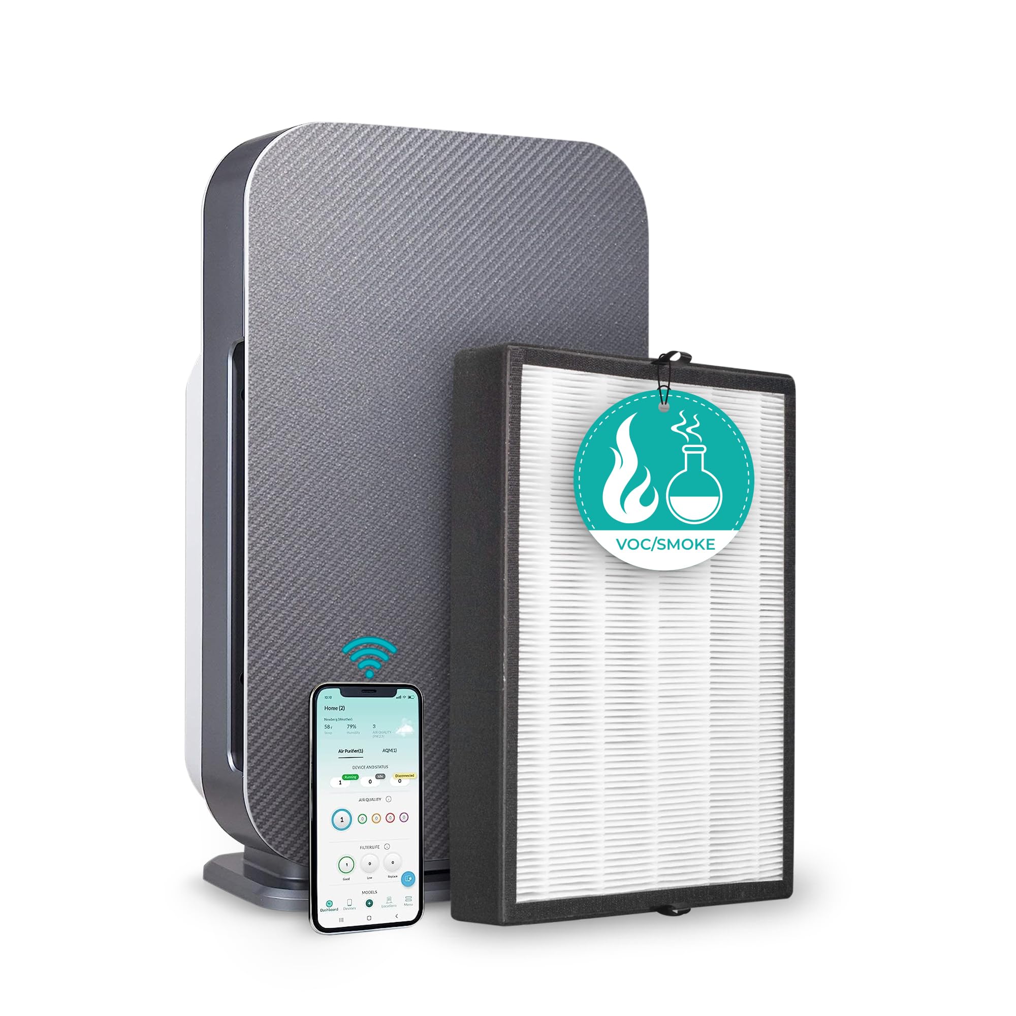 Alen Air Purifier BreatheSmart 45i HEPA w/ VOC/Smoke Filter for Rooms up to 1600 SqFt - Perfect for Bedrooms-Captures Allergens & Mold + VOCs & Smoke