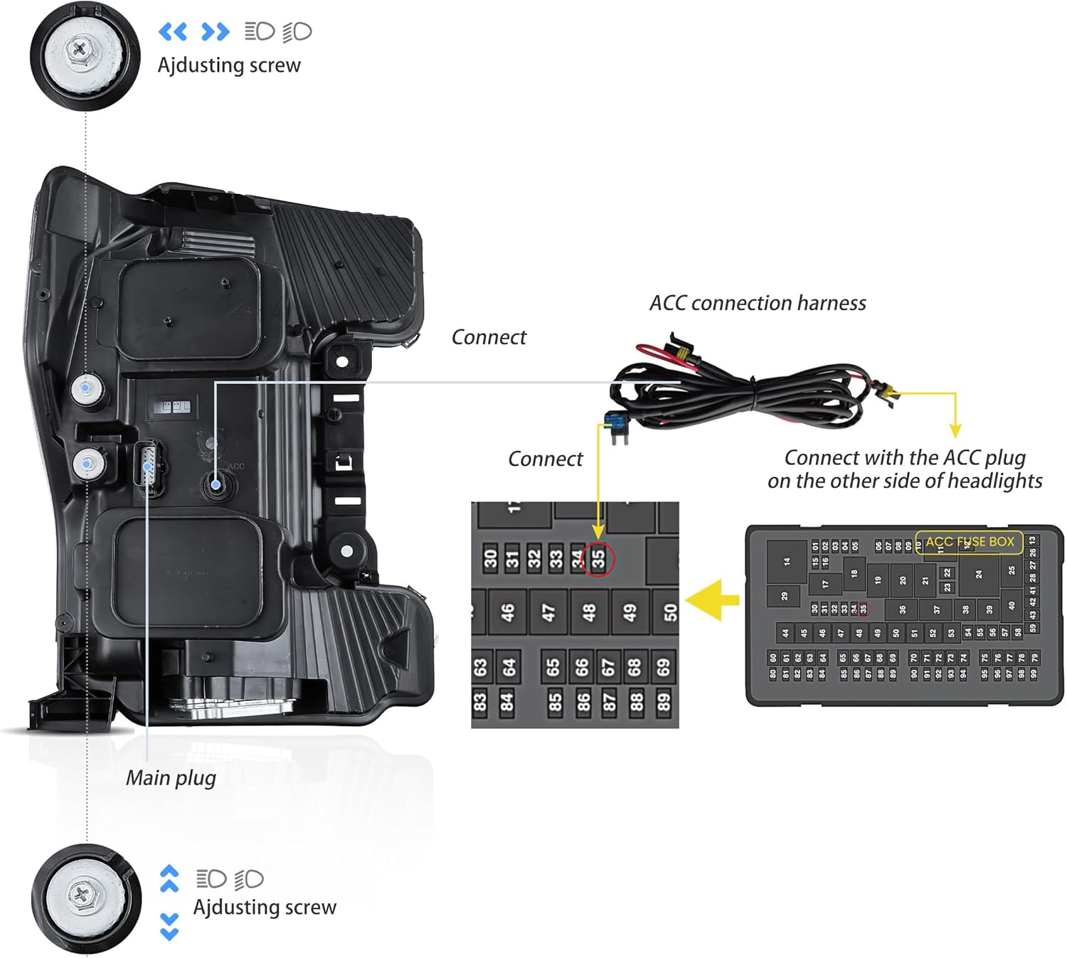 VLAND Headlight Assembly Fit for 2017-2019 Ford F250 F350 F450 F550 Superduty 4th Gen, Projector
