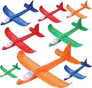 Hanaive 12 Pieces Foam Airplane LED Light Flying Airplane Toys 13.4 Throwing Foam Plane 2 Flight Mode Toy Airplane Outdoor Flying Toy Glider Plane for Birthday Party Favors Supplies Gift