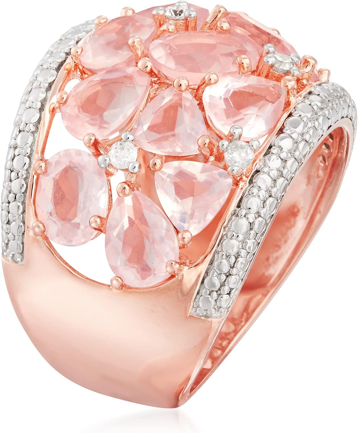 Ross-Simons 5.95 ct. t.w. Rose Quartz Dome Ring With Diamonds in 18kt Rose Gold Over Sterling