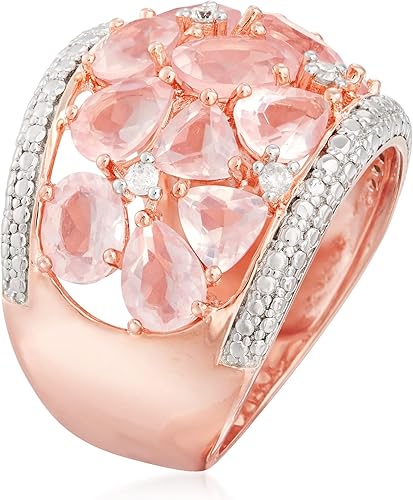 Miniatura 3 de Ross-Simons Anillo con cúpula de cuarzo rosa de 5,95 qt t con diamantes en plata de ley rosa