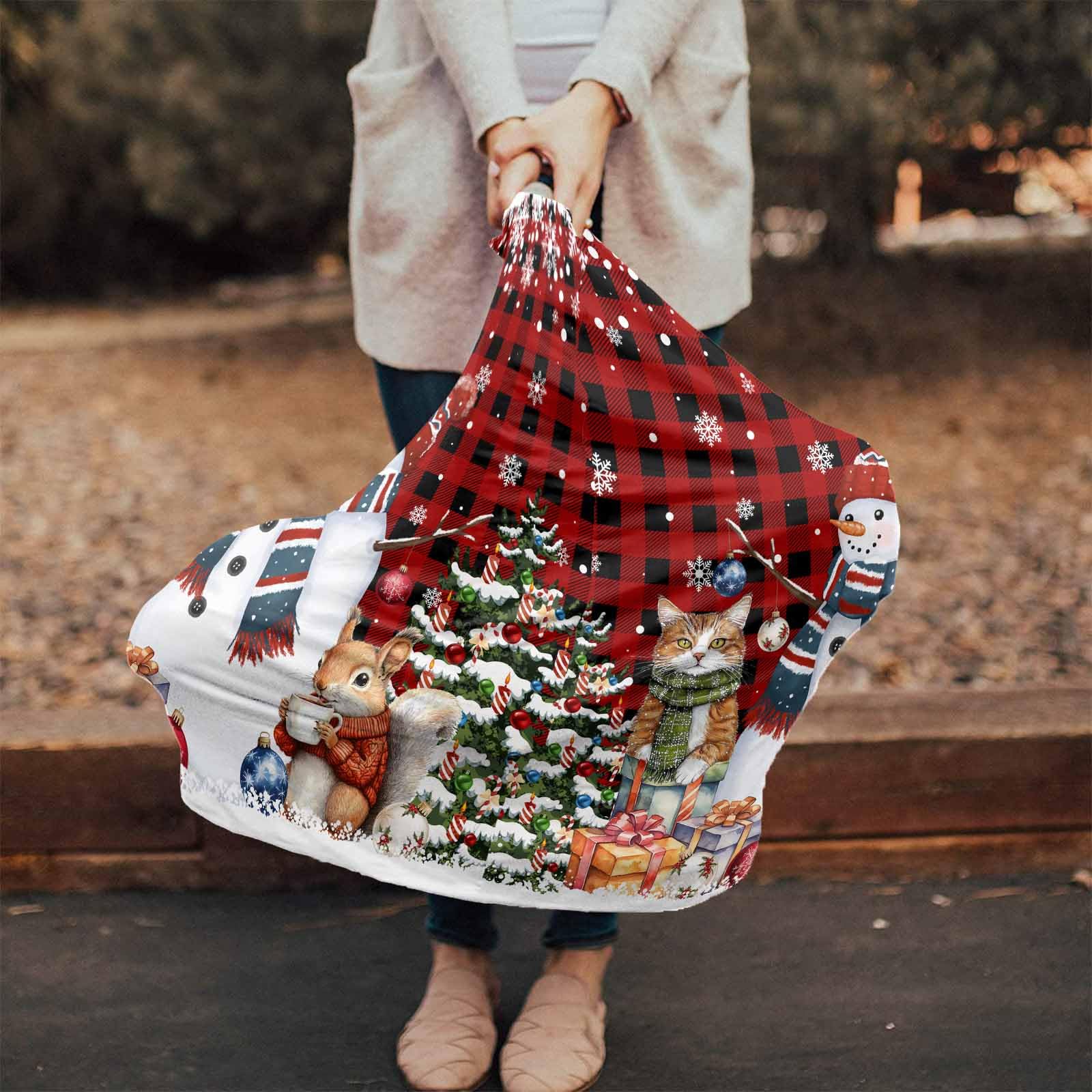 Nursing Cover for Breastfeeding Scarf, Xmas Tree Snowflakes Snowman Squirrel Cat Buffalo Baby Car Covers Super Soft Multi Use for Canopy Shopping Cart Cover Blanket Stroller Cover