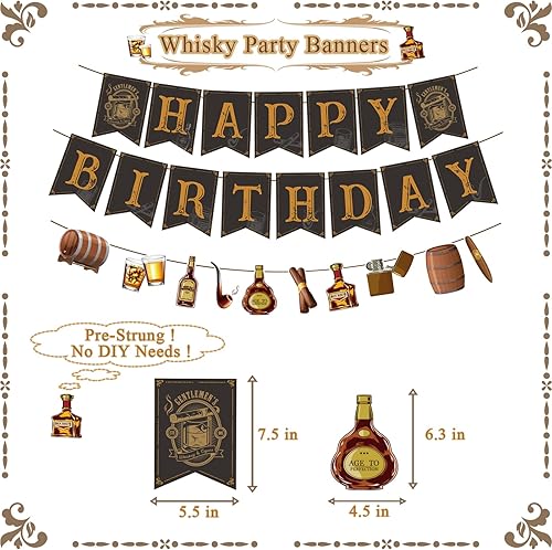Miniatura 3 de Chilfamy Decoraciones de cumpleaños de whisky para hombres, suministros de fiesta de edad a la perfección con pancarta de feliz cumpleaños, pancarta