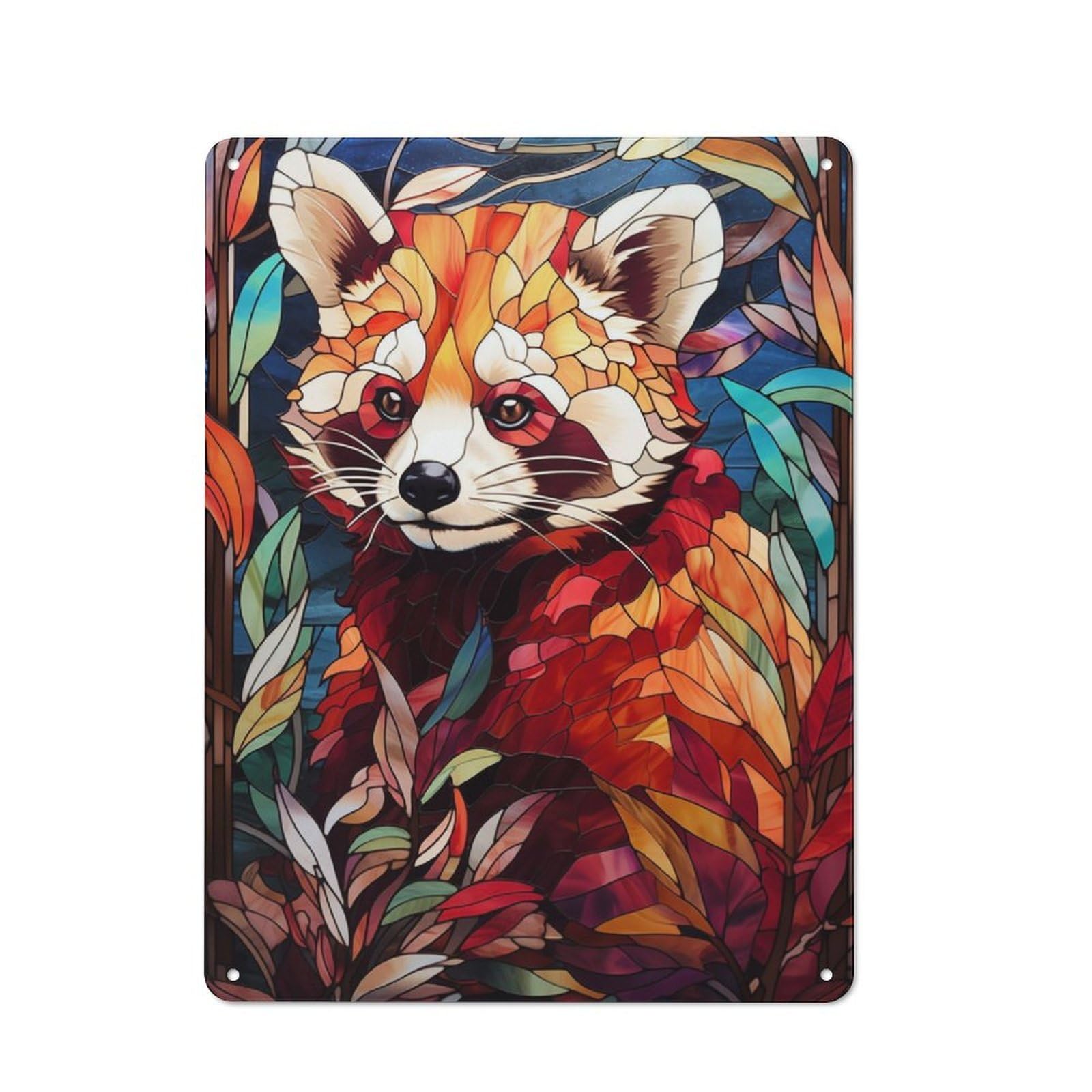 Junmoney Red Panda Stained Glass Tin Wall Plaque 40X30cm With For Hobby Room Or Studio, For Home Interiors, Feature Walls And Decorative Displays