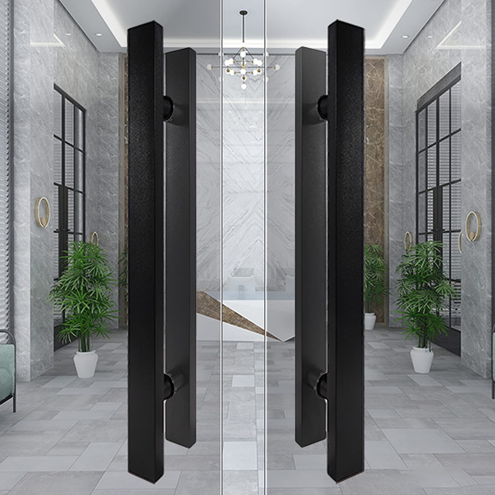 Tirador de Puerta de Tubo Negro, manija de Puerta de Acero Inoxidable Pesado en Forma de H, Barra de Agarre Industrial rústica, para Puerta de Madera con Puerta de Vidrio, fácil de Instalar