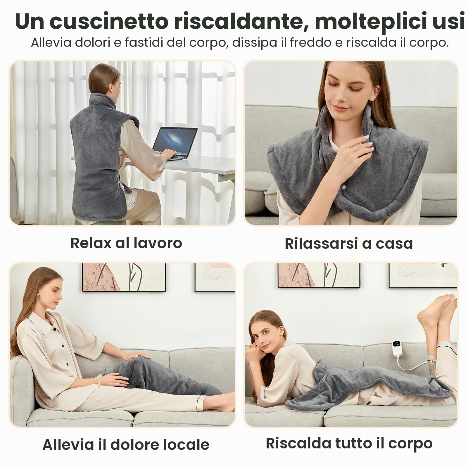 Uplayteck Termoforo Elettrico, 6 Timer e 8 Livelli di Riscaldamento, 94X61cm Riscaldante per Schiena Spalle, Collo con Rimozione degli Acari e Modalità Sleep, Spegnimento Automatico, Riscalda il corpo