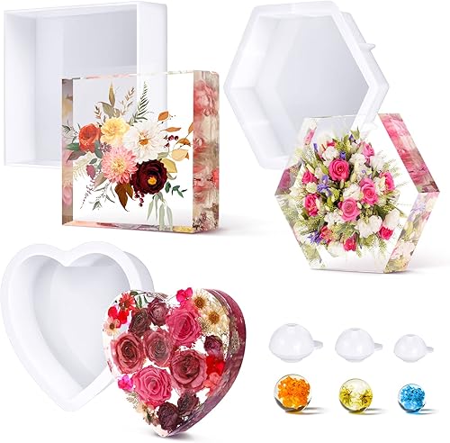 3 moldes grandes de silicona para moldes cuadrados profundos de resina moldes hexagonales de silicona para sujetalibros de corazón molde de resina