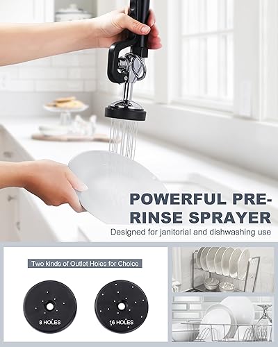 Miniatura 2 de Grifo de fregadero de cocina comercial con rociador extraíble, grifos de montaje en pared de cocina cromados comerciales con pulverizador, grifos de