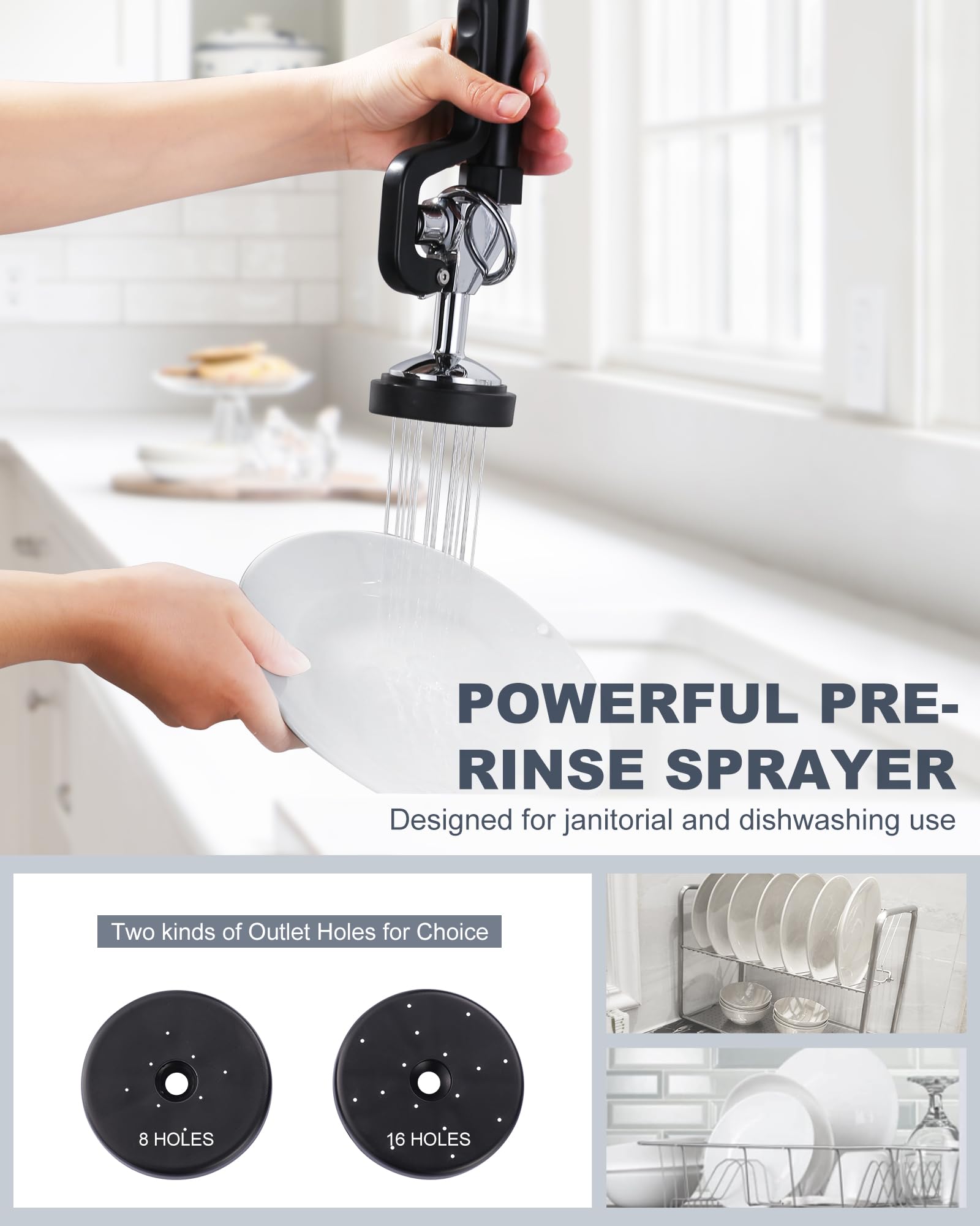 Commercial Kitchen Sink Faucet with Pull Down Sprayer, Pre-Rinse Wall Mount Faucet Chrome Kitchen Utility Sink Faucets with Sprayer 25