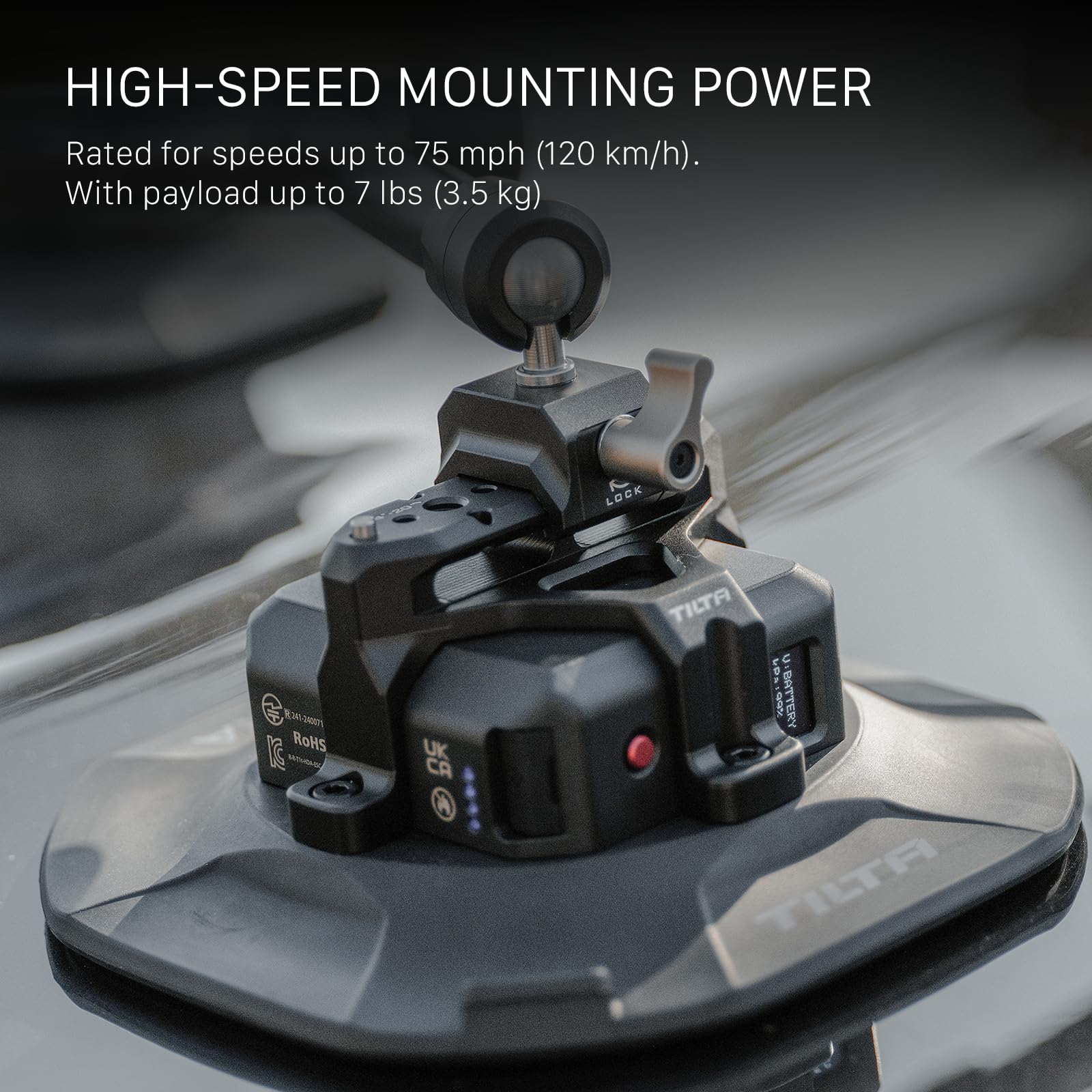 Tilta Hydra x Dan Ming Speed Pan System Pro Kit, Sistema di Montaggio per Auto con Mini Testa Inclinabile, Ventose Elettroniche da 4,5″ - Nero HDA-T19-B