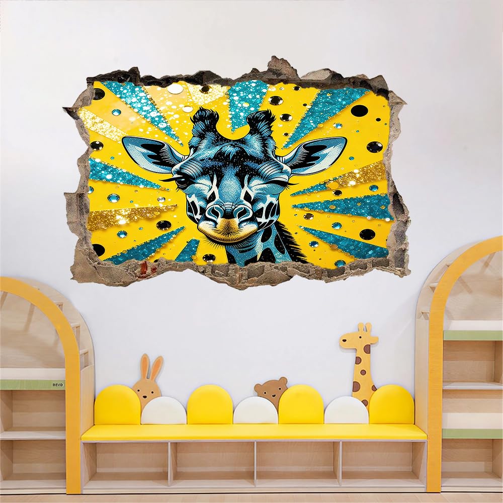 Wandsticker 3D Durchbruch Giraffe Wandtattoo kinderzimmer Deko Tier Wandaufkleber Wanddurchbruch Wandsticker Wandbild für Teenager Zimmer Wohnzimmer Schlafzimmer