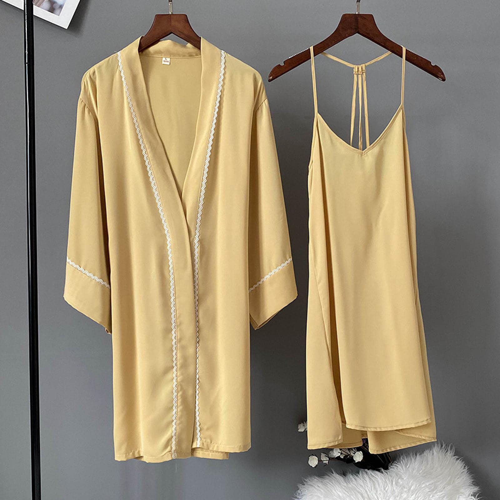 Pyjamas en satin anti-chaleur robe en soie de glace bleu paon