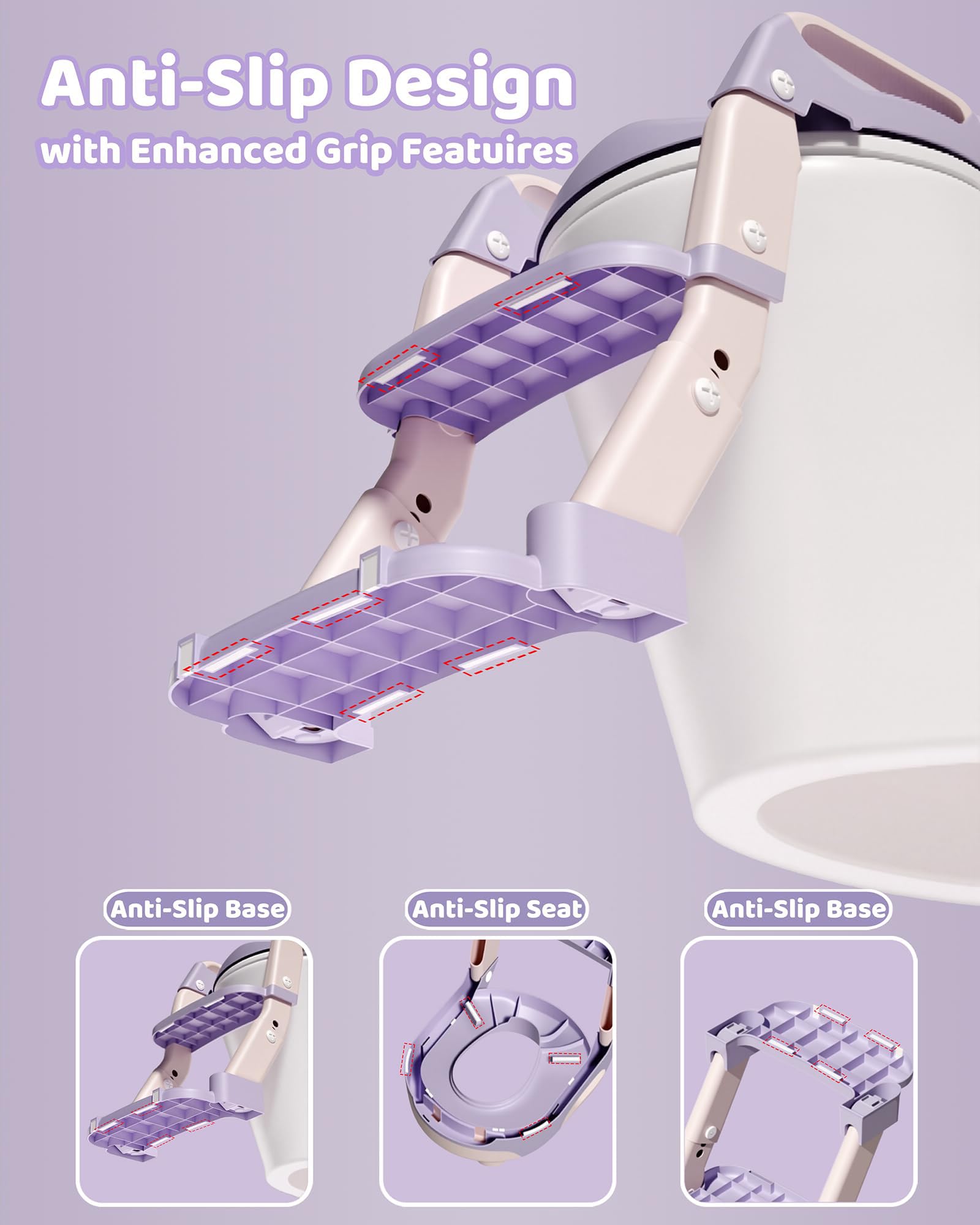 Riduttore WC Bambini, Scaletta WC Pieghevole 3 in 1 per Bambini, Antiscivolo e Impermeabile, con Paraspruzzi, Sedile WC per Bambini per L'addestramento Indipendente dei Bambini al Vasino (Viola)